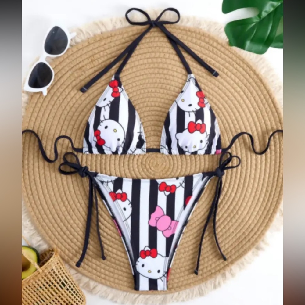 Hello Kitty Black and White Striped Bikini